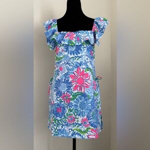 Lilly Pulitzer Zoya Ruffle Romper in Blue and Pink